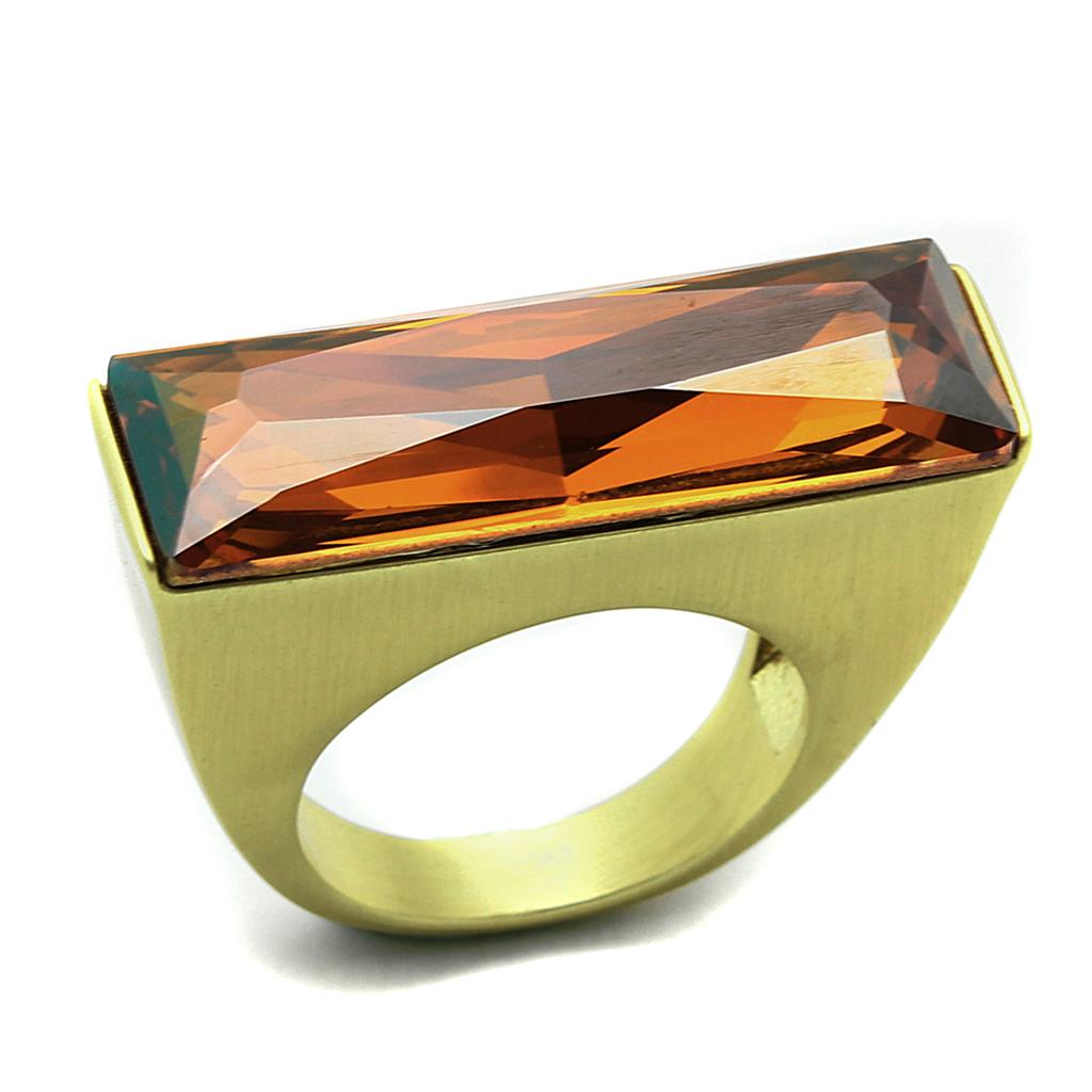 LO3516 - Gold & Brush Brass Ring with Top Grade Crystal  in Champagne-0