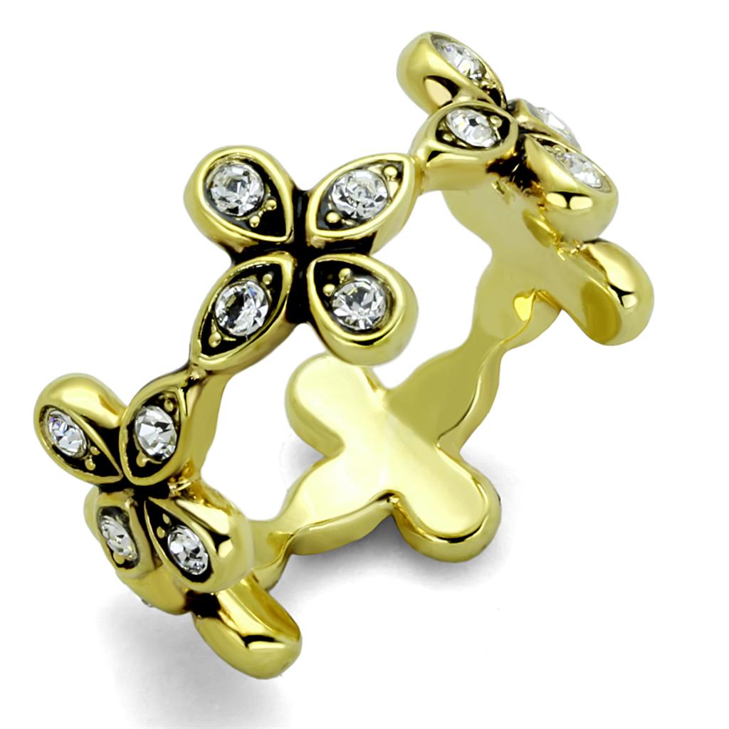 LO3518 - Gold Brass Ring with Top Grade Crystal  in Clear-0