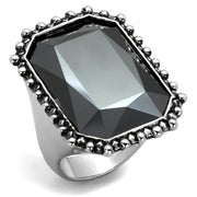 LO3532 - Rhodium Brass Ring with Top Grade Crystal  in Hematite-0