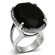 LO3534 - Rhodium Brass Ring with Synthetic Synthetic Glass in Jet-0