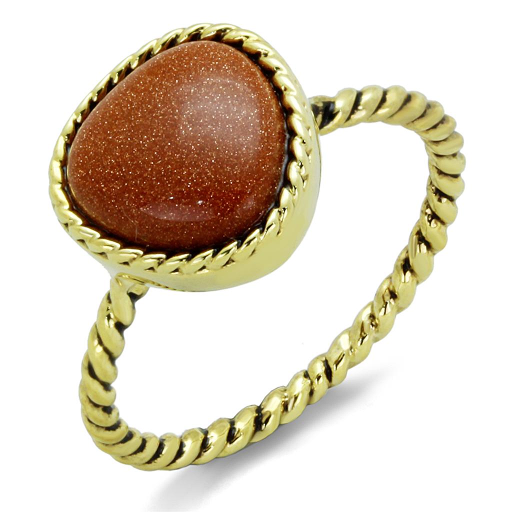 LO3543 - Gold Brass Ring with Synthetic Cat Eye in Brown-0