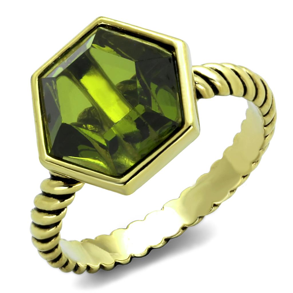 LO3544 - Gold Brass Ring with AAA Grade CZ  in Olivine color-0