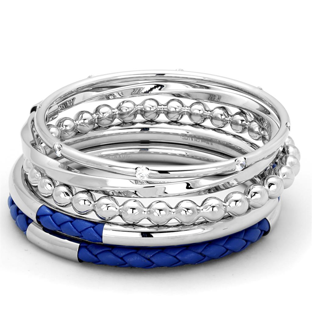 LO3570 - High polished (no plating) Stainless Steel Bangle with AAA Grade CZ  in Clear-0