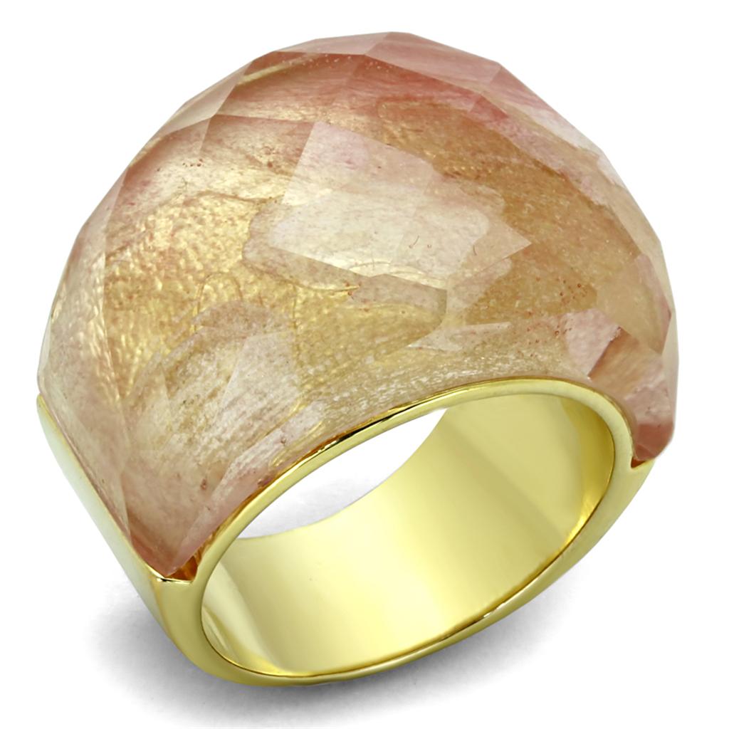 LO3582 - Gold Brass Ring with Synthetic Synthetic Glass in Light Peach-0