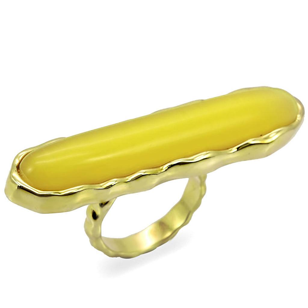 LO3584 - Gold Brass Ring with Synthetic Cat Eye in Topaz-0
