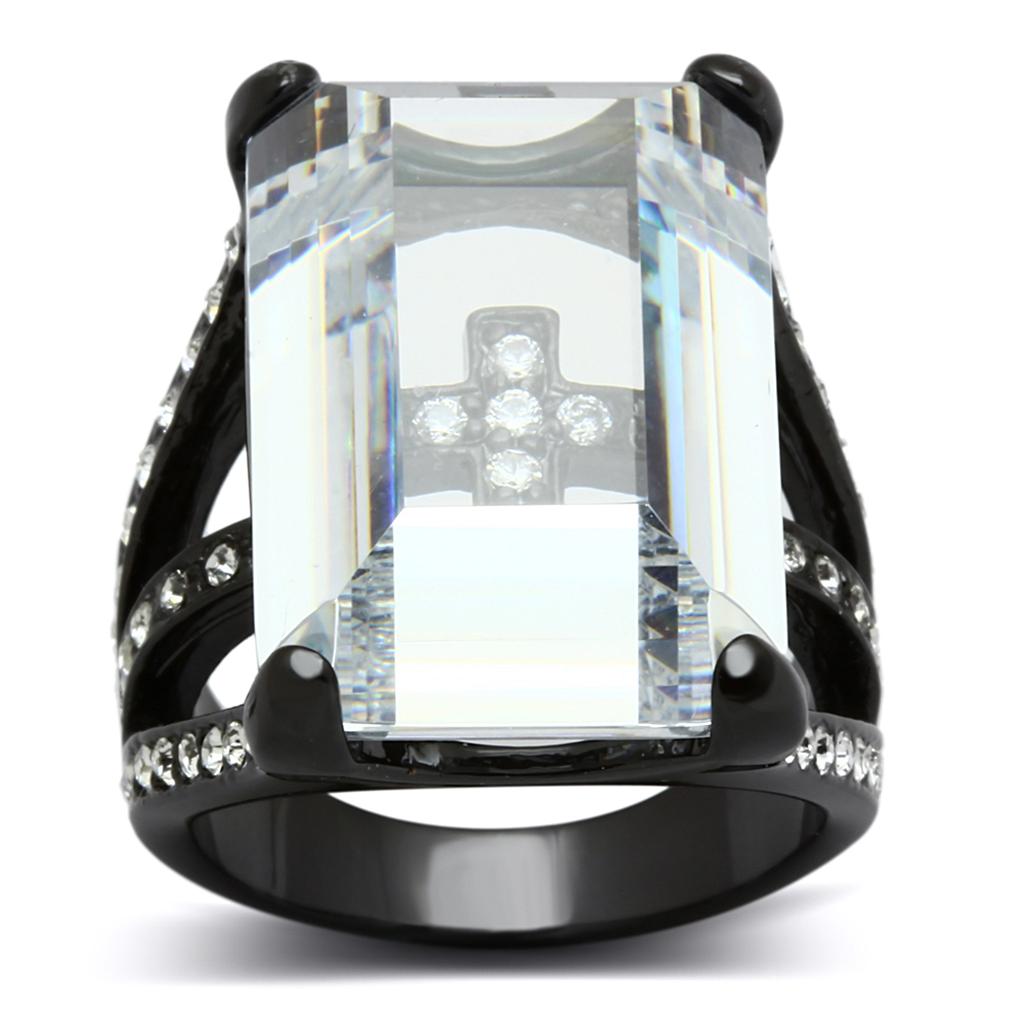 LO3593 - TIN Cobalt Black Brass Ring with AAA Grade CZ  in Clear-0