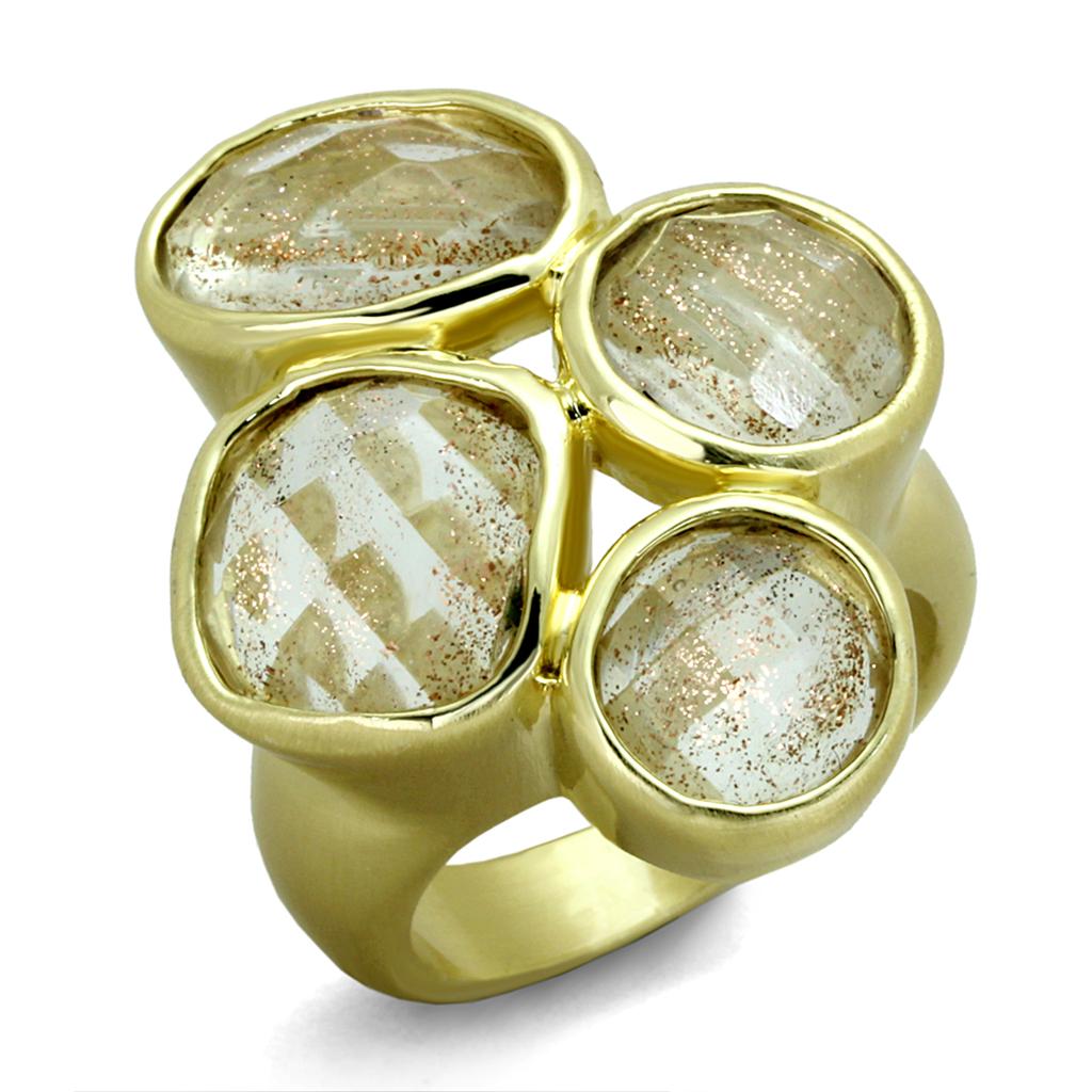 LO3599 - Gold & Brush Brass Ring with Synthetic Synthetic Rutile in Topaz-0