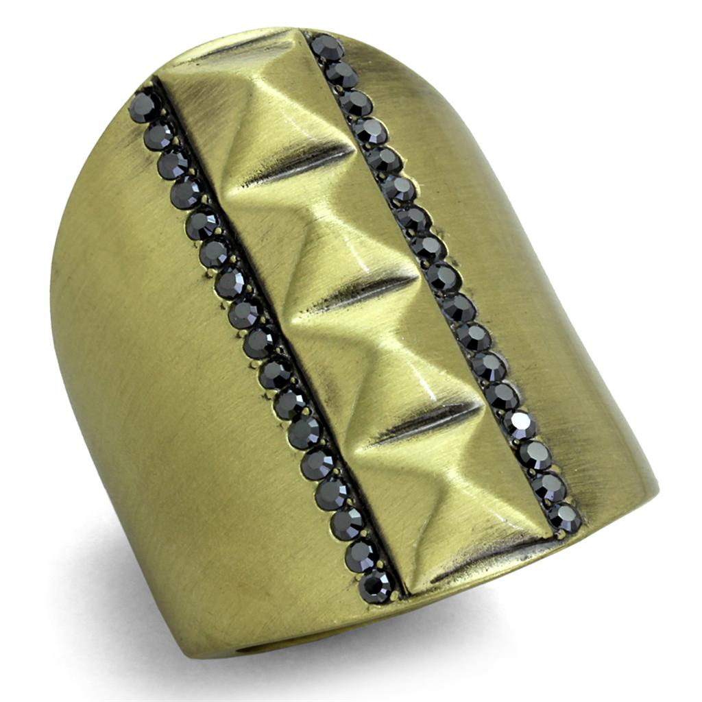 LO3608 - Antique Copper Brass Ring with Top Grade Crystal  in Hematite-0