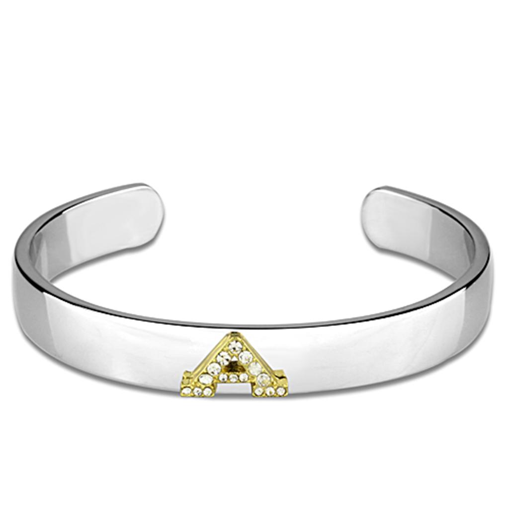 LO3611 - Reverse Two-Tone White Metal Bangle with Top Grade Crystal  in Clear-0
