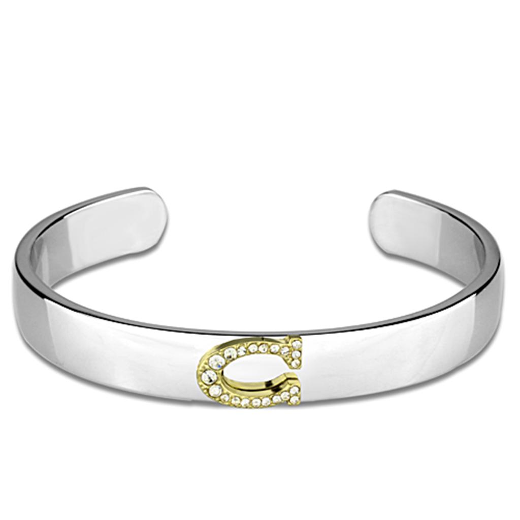 LO3613 - Reverse Two-Tone White Metal Bangle with Top Grade Crystal  in Clear-0