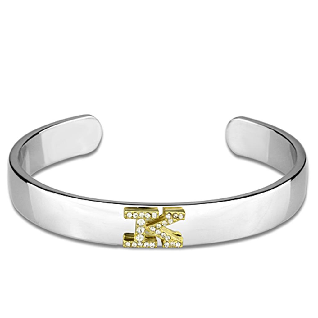 LO3621 - Reverse Two-Tone White Metal Bangle with Top Grade Crystal  in Clear-0