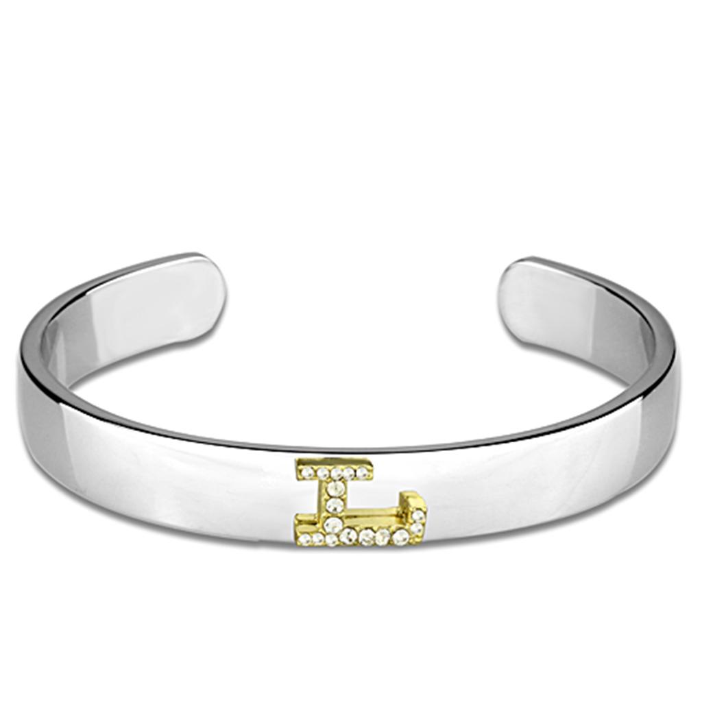 LO3622 - Reverse Two-Tone White Metal Bangle with Top Grade Crystal  in Clear-0