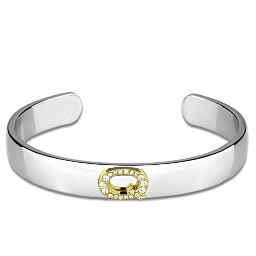 LO3627 - Reverse Two-Tone White Metal Bangle with Top Grade Crystal  in Clear-0