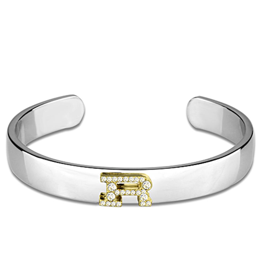 LO3628 - Reverse Two-Tone White Metal Bangle with Top Grade Crystal  in Clear-0