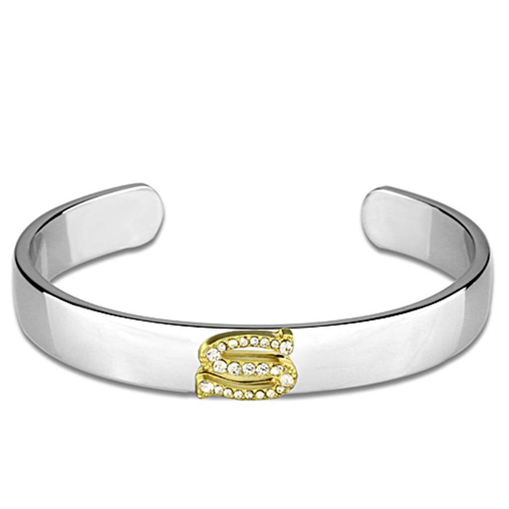 LO3629 - Reverse Two-Tone White Metal Bangle with Top Grade Crystal  in Clear-0