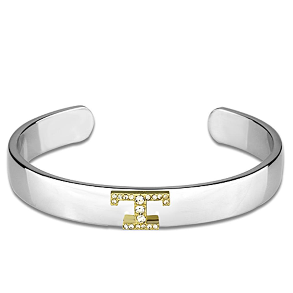LO3630 - Reverse Two-Tone White Metal Bangle with Top Grade Crystal  in Clear-0