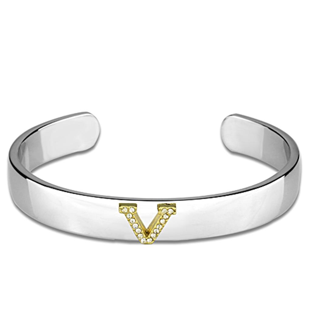 LO3632 - Reverse Two-Tone White Metal Bangle with Top Grade Crystal  in Clear-0