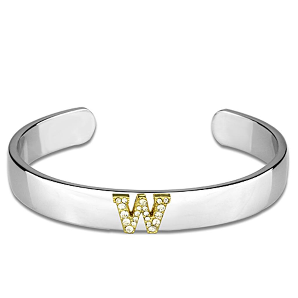 LO3633 - Reverse Two-Tone White Metal Bangle with Top Grade Crystal  in Clear-0