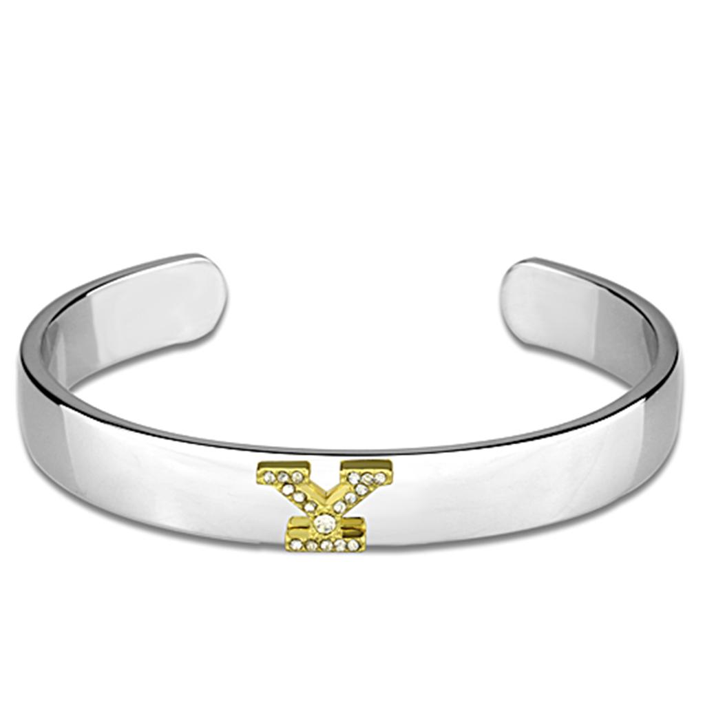 LO3635 - Reverse Two-Tone White Metal Bangle with Top Grade Crystal  in Clear-0