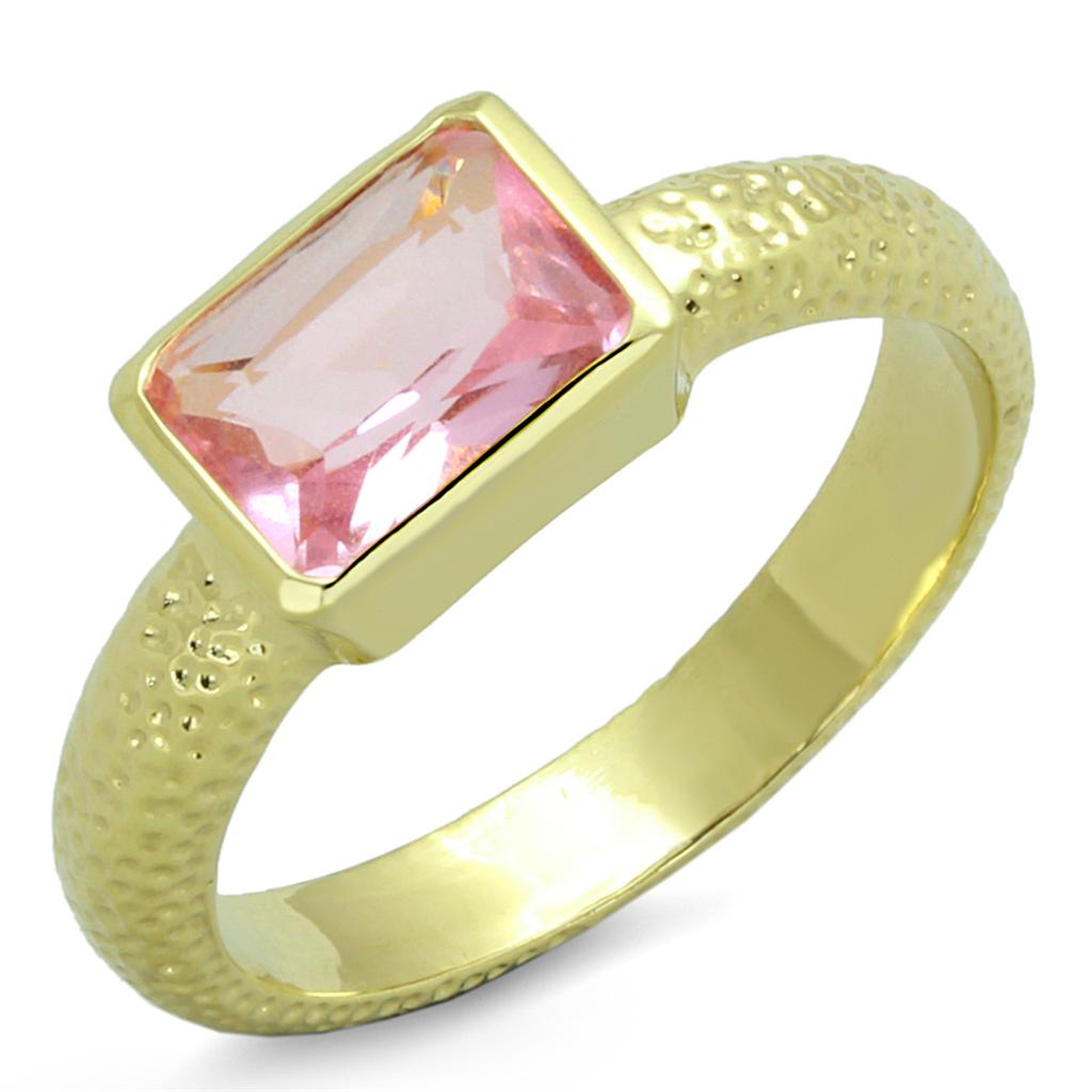 LO3638 - Gold Brass Ring with Synthetic Synthetic Glass in Rose-0