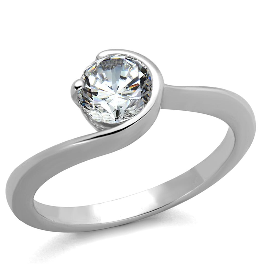 LO3639 - Rhodium Brass Ring with AAA Grade CZ  in Clear-0