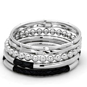 LO3640 - High polished (no plating) Stainless Steel Bangle with AAA Grade CZ  in Clear-0