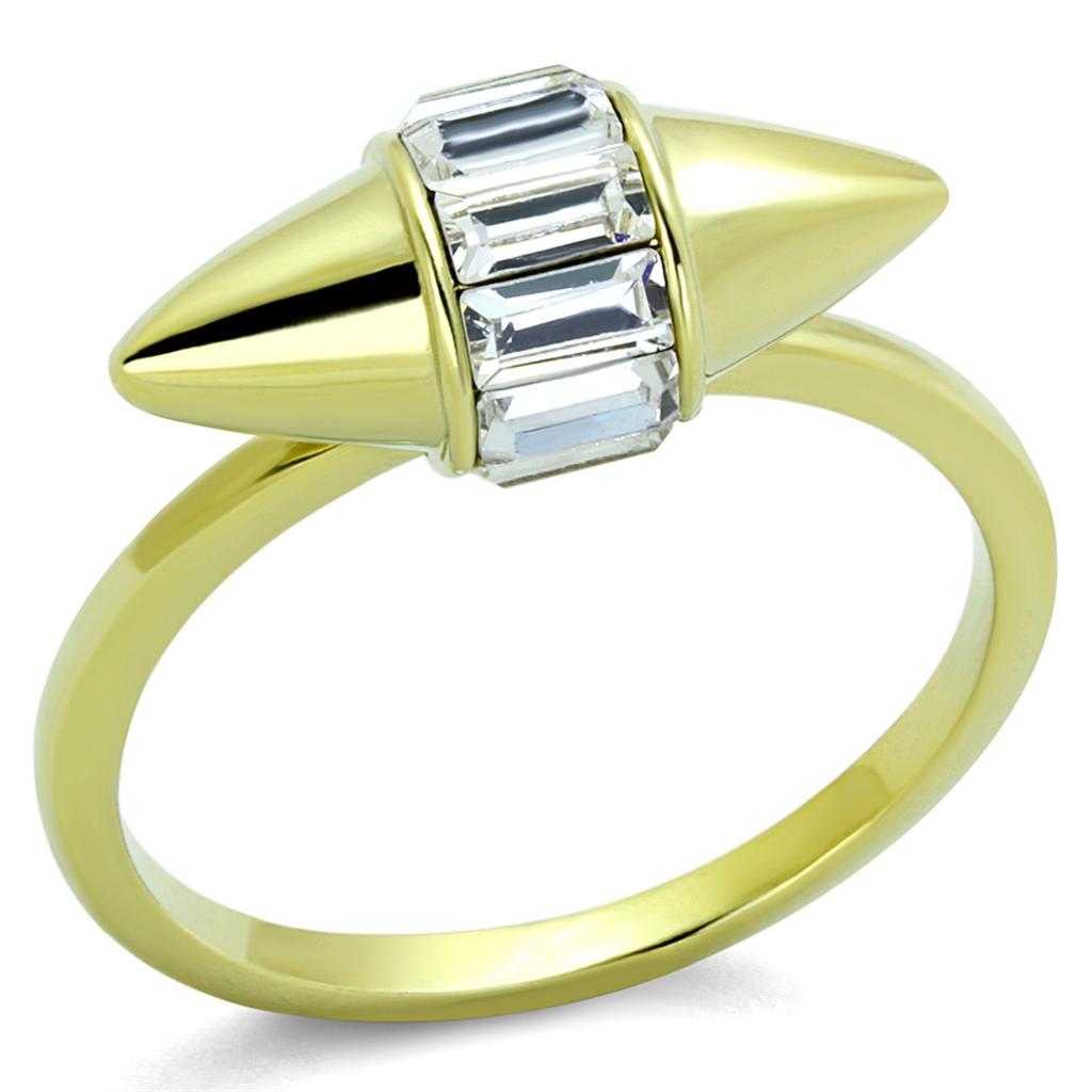 LO3657 - Gold Brass Ring with Top Grade Crystal  in Clear-0