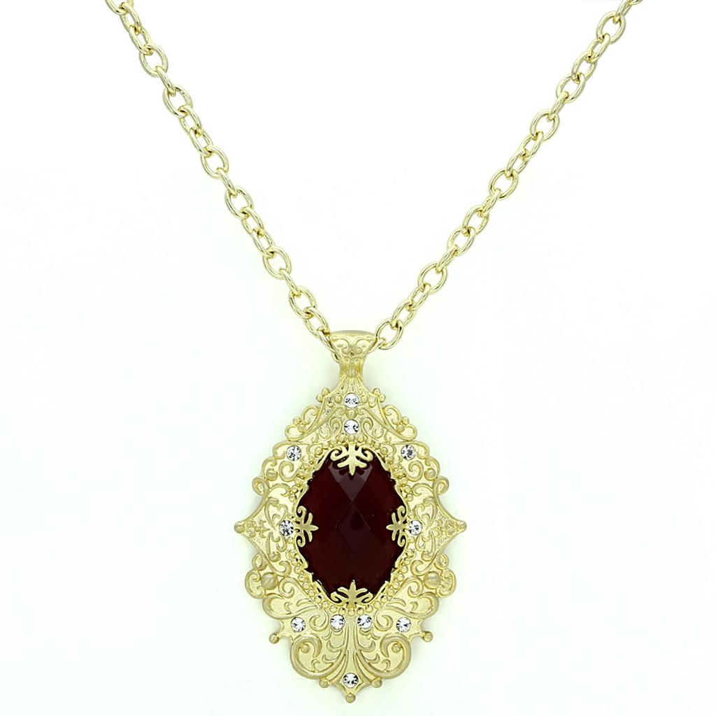 LO3670 - Gold & Brush Brass Chain Pendant with Synthetic Synthetic Glass in Siam-0