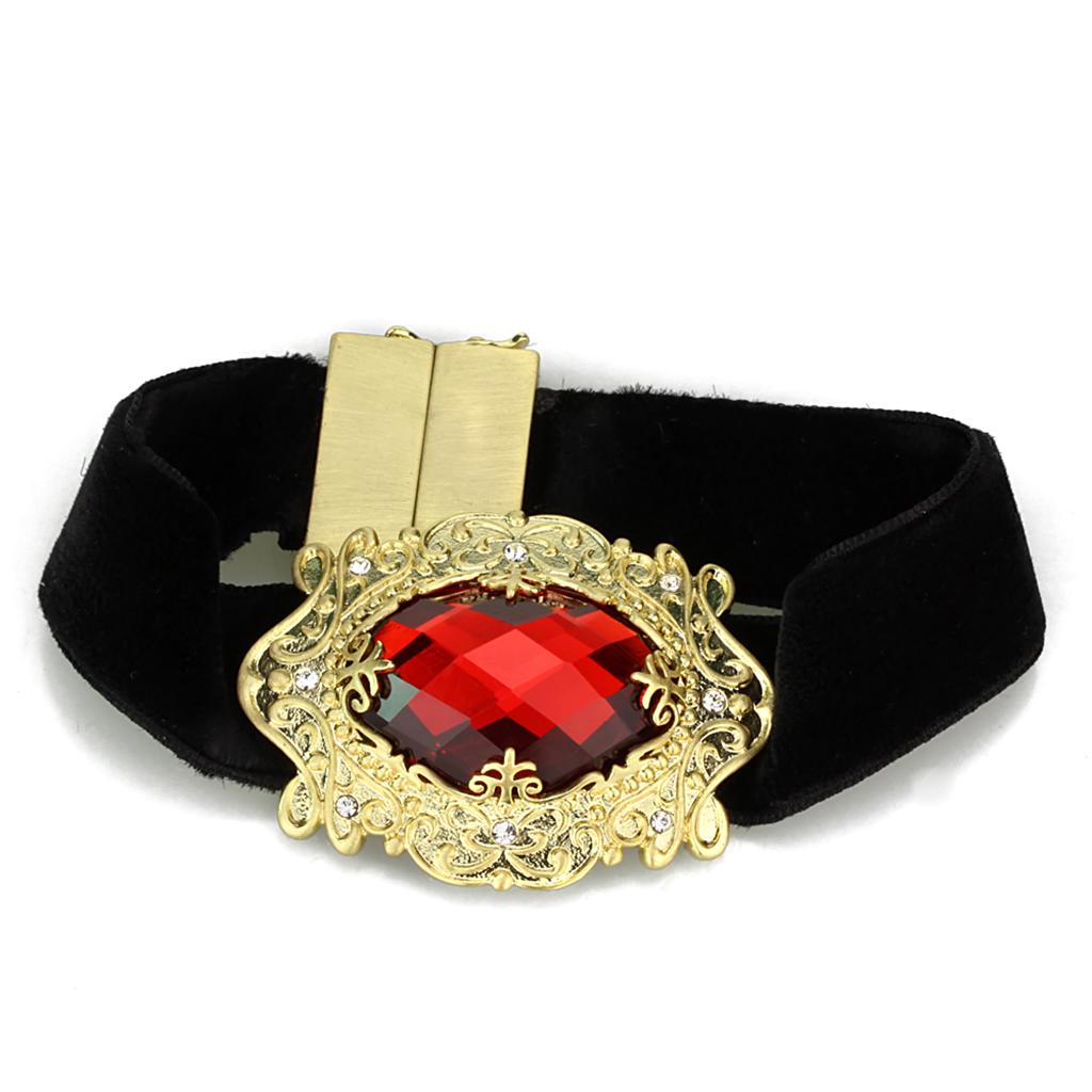 LO3671 - Gold & Brush Brass Bracelet with Synthetic Synthetic Glass in Siam-0