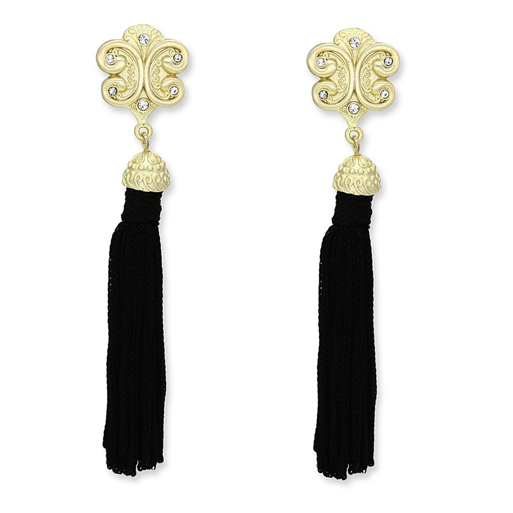 LO3677 - Gold & Brush Brass Earrings with Top Grade Crystal  in Clear-0