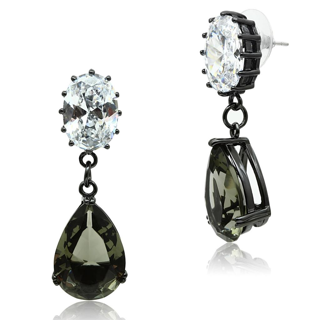 LO3689 - Ruthenium Brass Earrings with Synthetic Synthetic Glass in Black Diamond-0