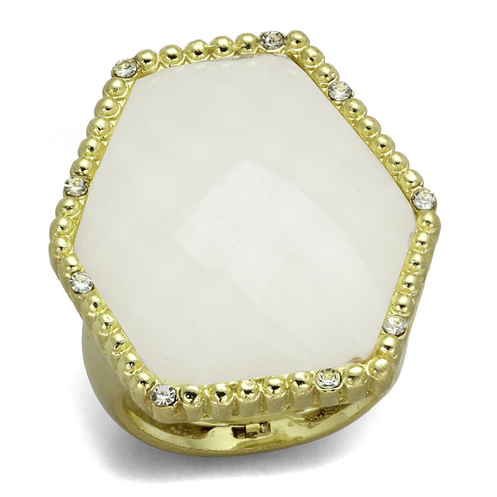 LO3691 - Gold & Brush Brass Ring with Synthetic Synthetic Stone in Clear-0