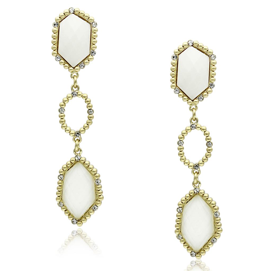 LO3692 - Gold & Brush Brass Earrings with Synthetic Synthetic Stone in Clear-0