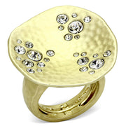 LO3694 - Gold & Brush Brass Ring with Top Grade Crystal  in Clear-0