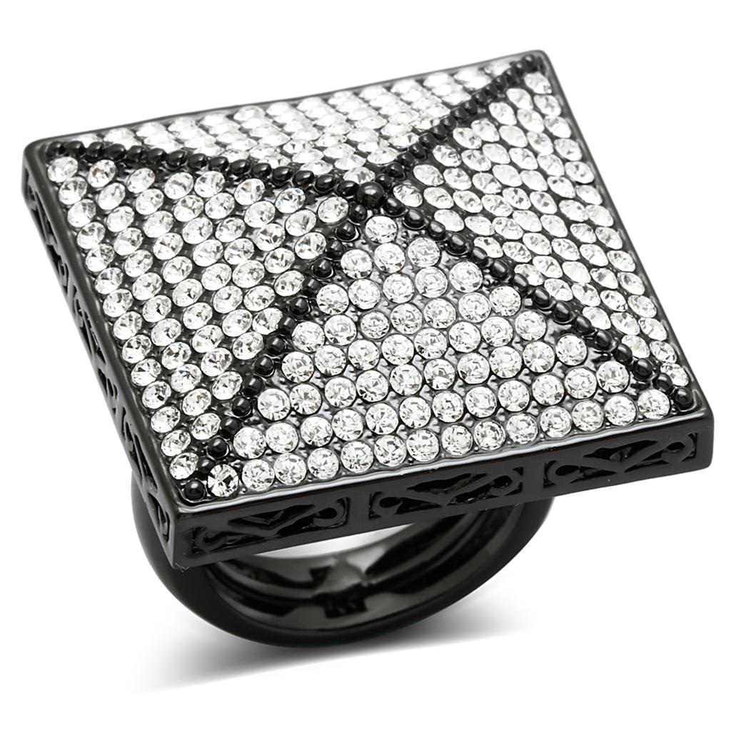 LO3696 - TIN Cobalt Black Brass Ring with Top Grade Crystal  in Clear-0