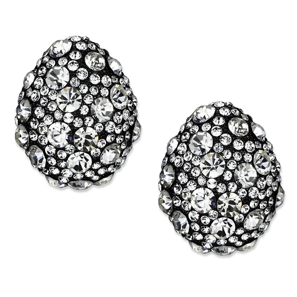 LO3700 - TIN Cobalt Black Brass Earrings with Top Grade Crystal  in Clear-0