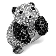 LO3740 - Rhodium + Ruthenium Brass Ring with Synthetic Synthetic Glass in Jet-0