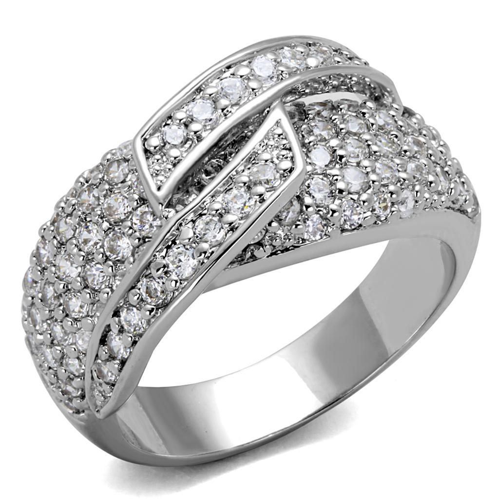 LO3741 - Rhodium Brass Ring with AAA Grade CZ  in Clear-0
