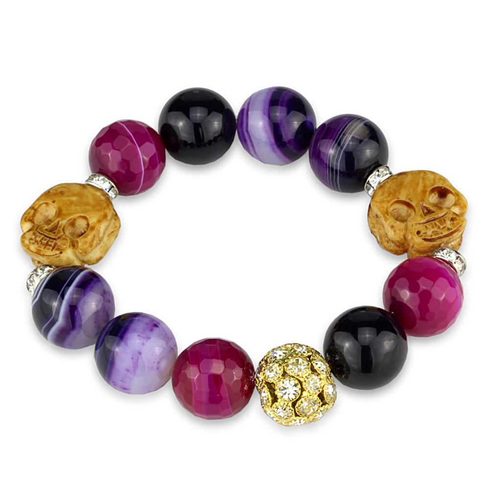 LO3775 - Gold+Rhodium Brass Bracelet with Synthetic Onyx in Multi Color-0