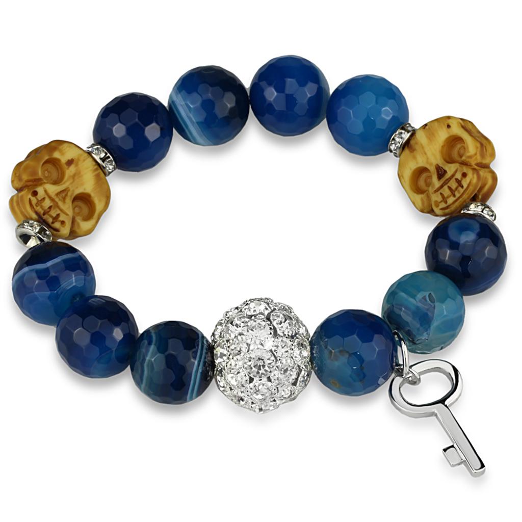 LO3777 - Rhodium Brass Bracelet with Synthetic Onyx in Multi Color-0