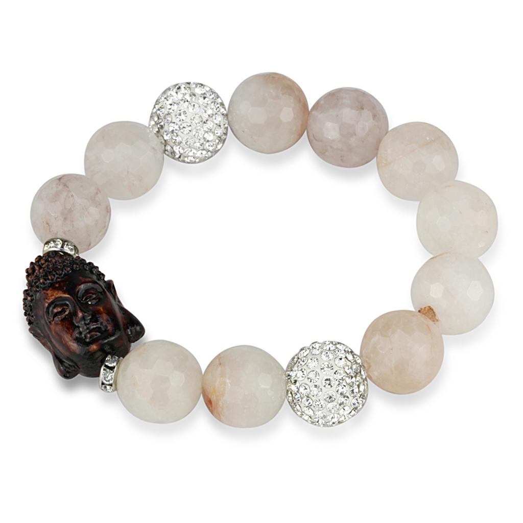 LO3779 - Rhodium Brass Bracelet with Synthetic Onyx in Light Rose-0