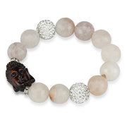 LO3779 - Rhodium Brass Bracelet with Synthetic Onyx in Light Rose-0