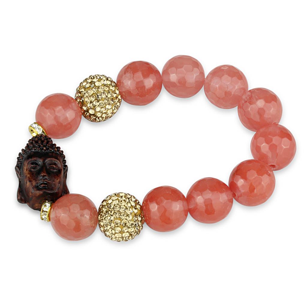 LO3780 - Antique Copper White Metal Bracelet with Synthetic Onyx in Rose-0