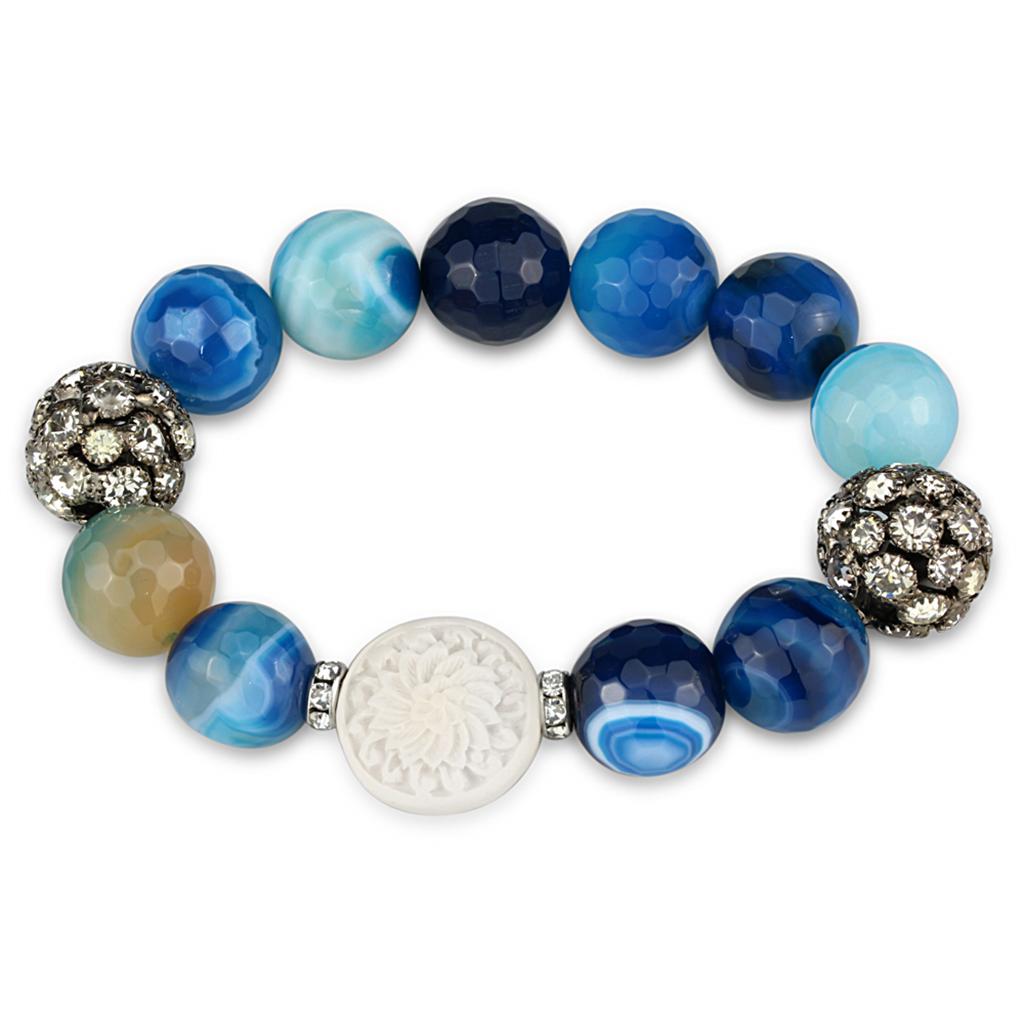 LO3781 - Antique Silver Brass Bracelet with Synthetic Onyx in Multi Color-0