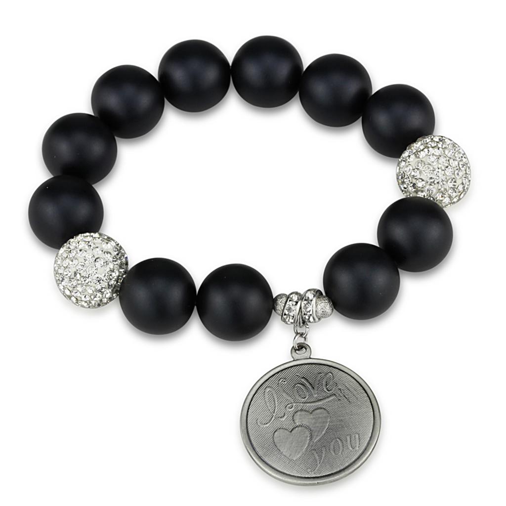LO3783 - Antique Silver White Metal Bracelet with Synthetic Onyx in Jet-0
