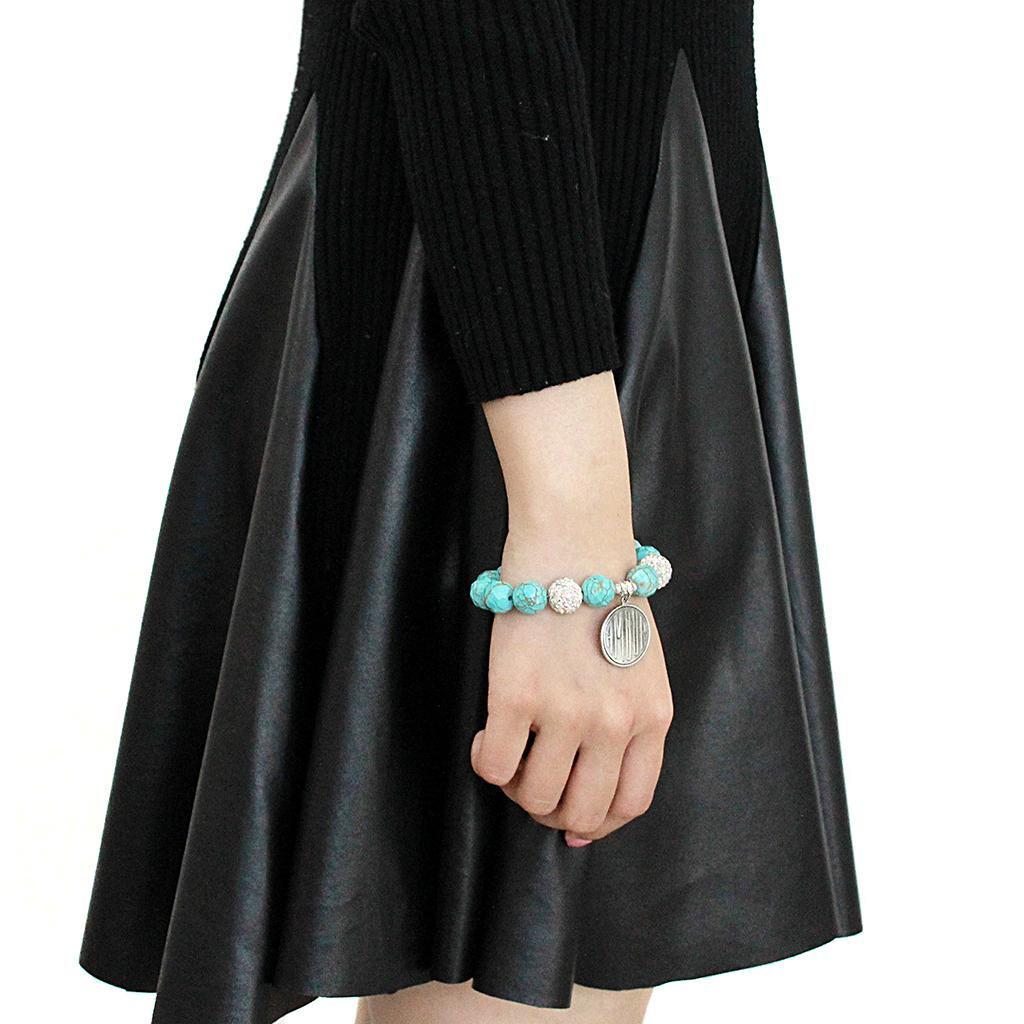LO3784 - Antique Silver White Metal Bracelet with Synthetic Turquoise in Turquoise-0