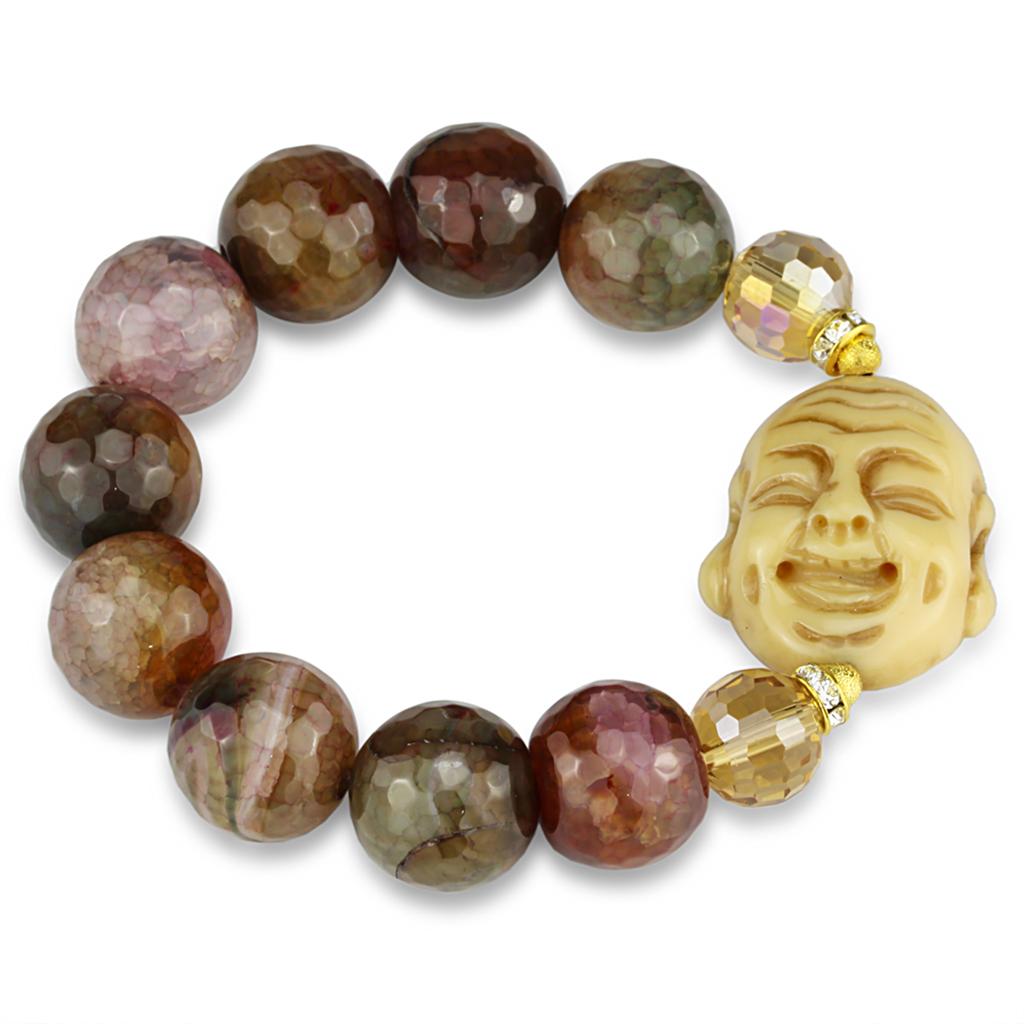 LO3786 - Gold White Metal Bracelet with Synthetic Onyx in Multi Color-0