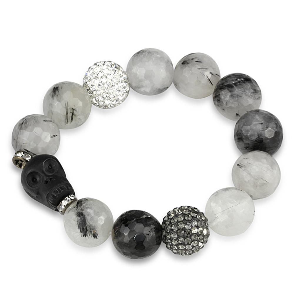 LO3788 - Ruthenium Brass Bracelet with Synthetic Onyx in Multi Color-0