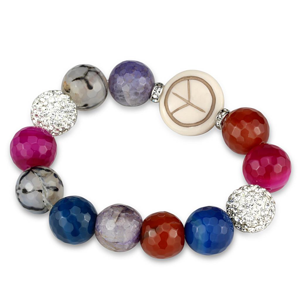 LO3790 - Antique Silver Brass Bracelet with Synthetic Onyx in Multi Color-0