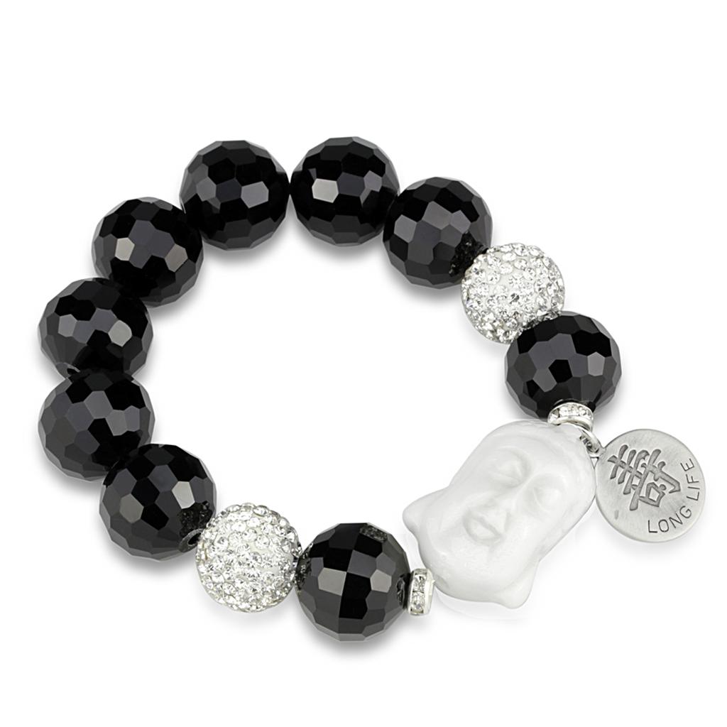 LO3792 - Antique Silver White Metal Bracelet with Synthetic Synthetic Glass in Jet-0
